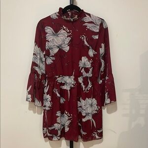 Parisian Works Red and Gray Ruffled Bell Sleeve Tunic